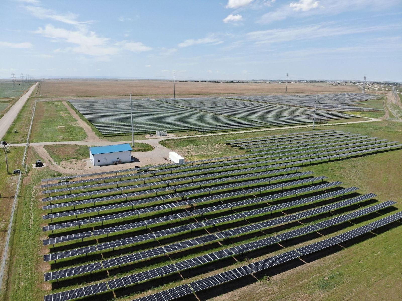 Aerial view of the Lethbridge One solar facility in southern Alberta